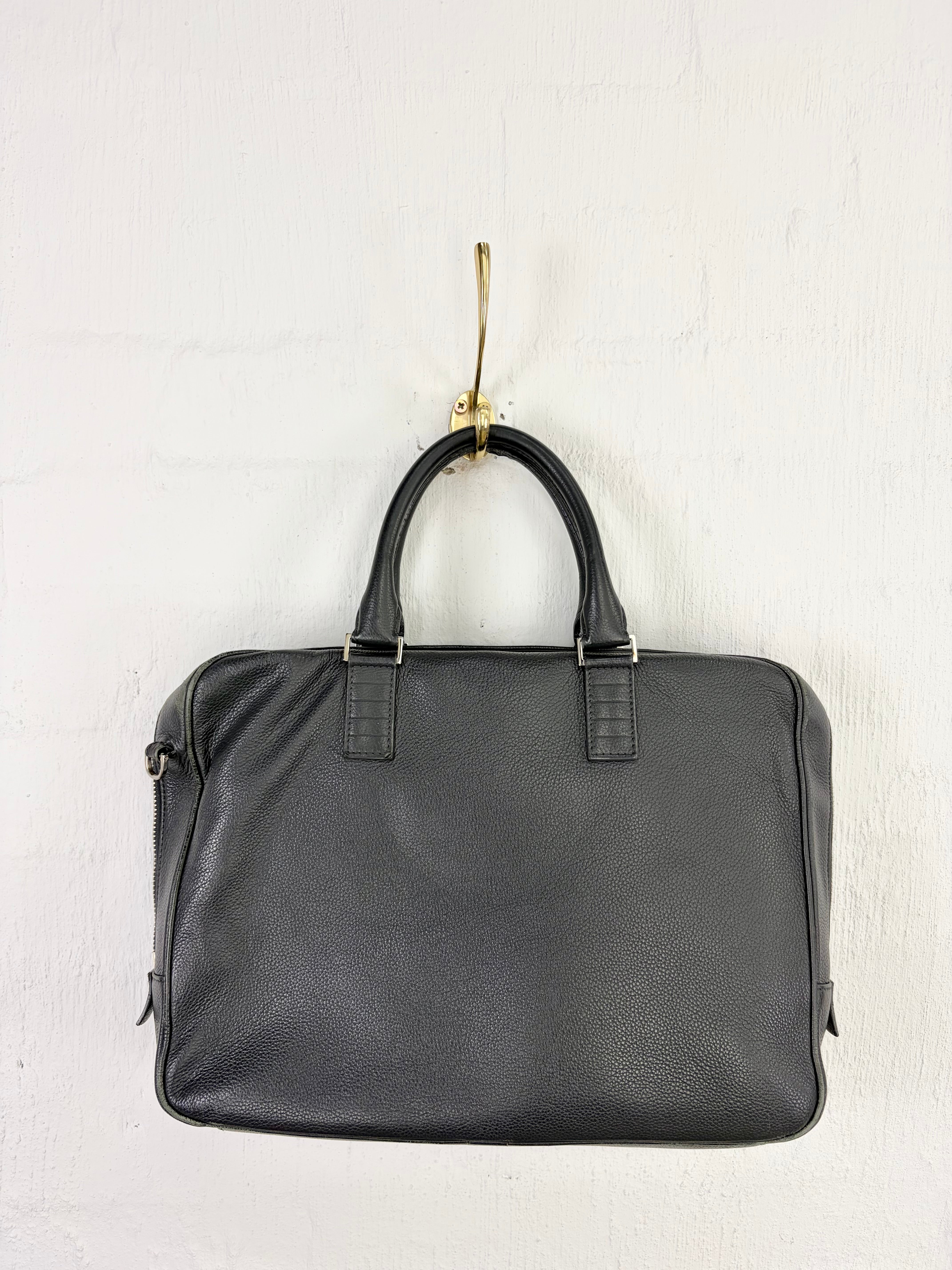 Vintage Christian Dior Homme Ash Grey Grained Leather Briefcase