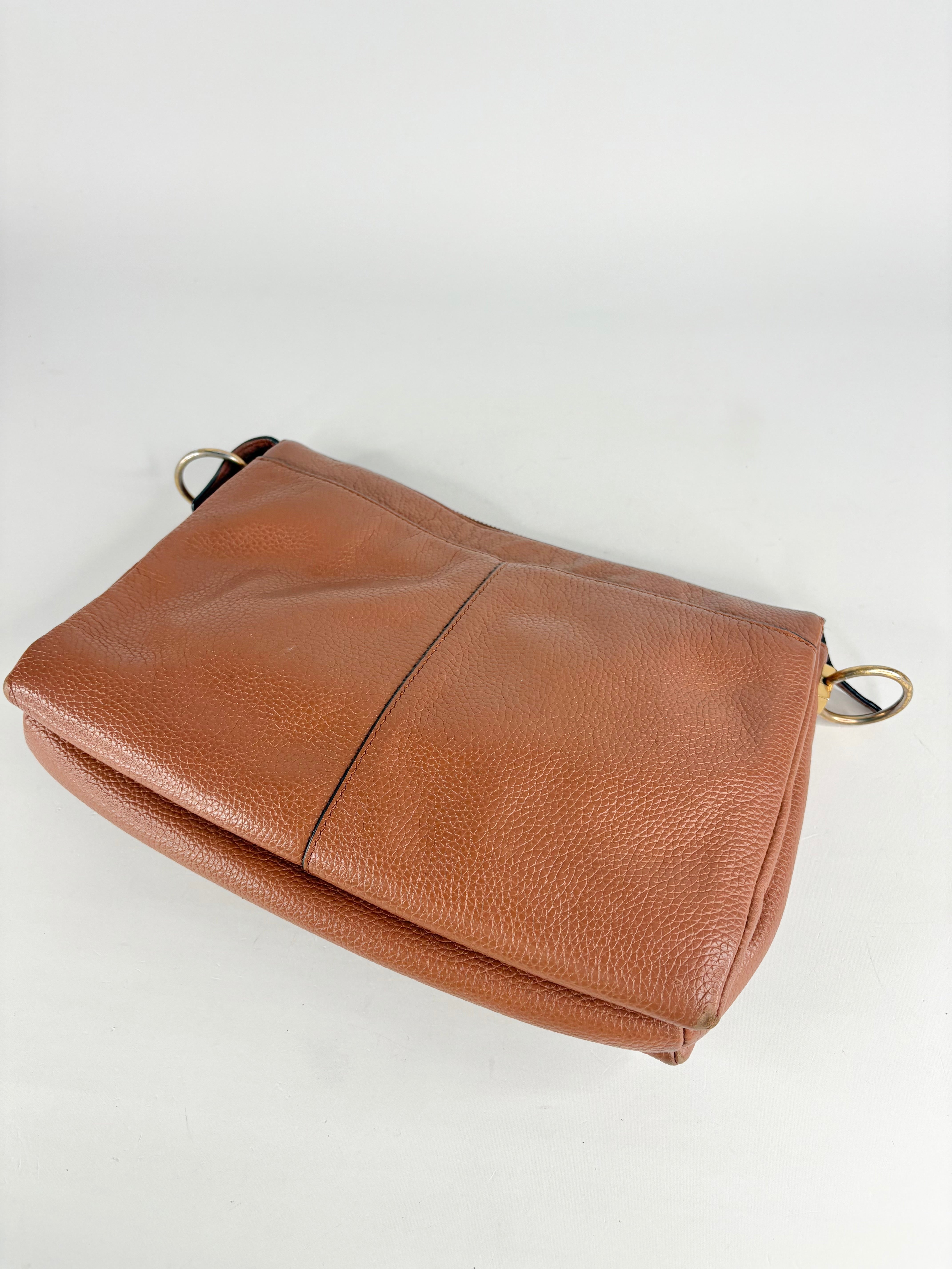 Oroton Chestnut Grained Leather Crossbody Bag