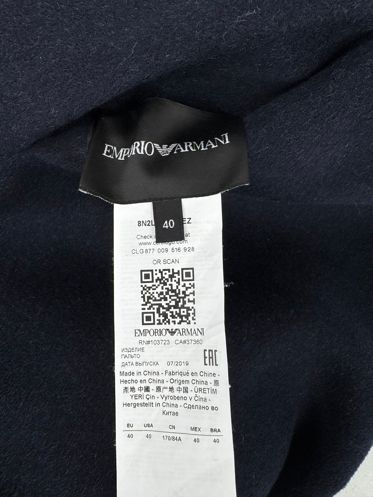 Emporio Armani Navy Blue & Grey Wool & Cashmere Coat - AU10