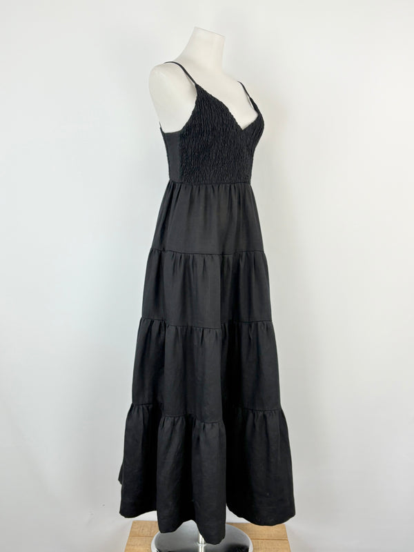 We Are The Others Black Shirred Linen Maxi Dress - AU6/8