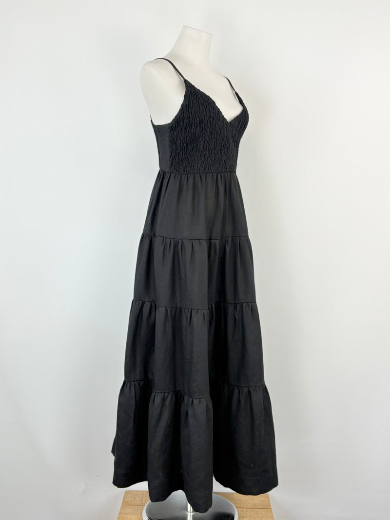 We Are The Others Black Shirred Linen Maxi Dress - AU6/8