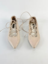 Senso Beige Pointed Toe Lace Up Ballet Flats - EU40