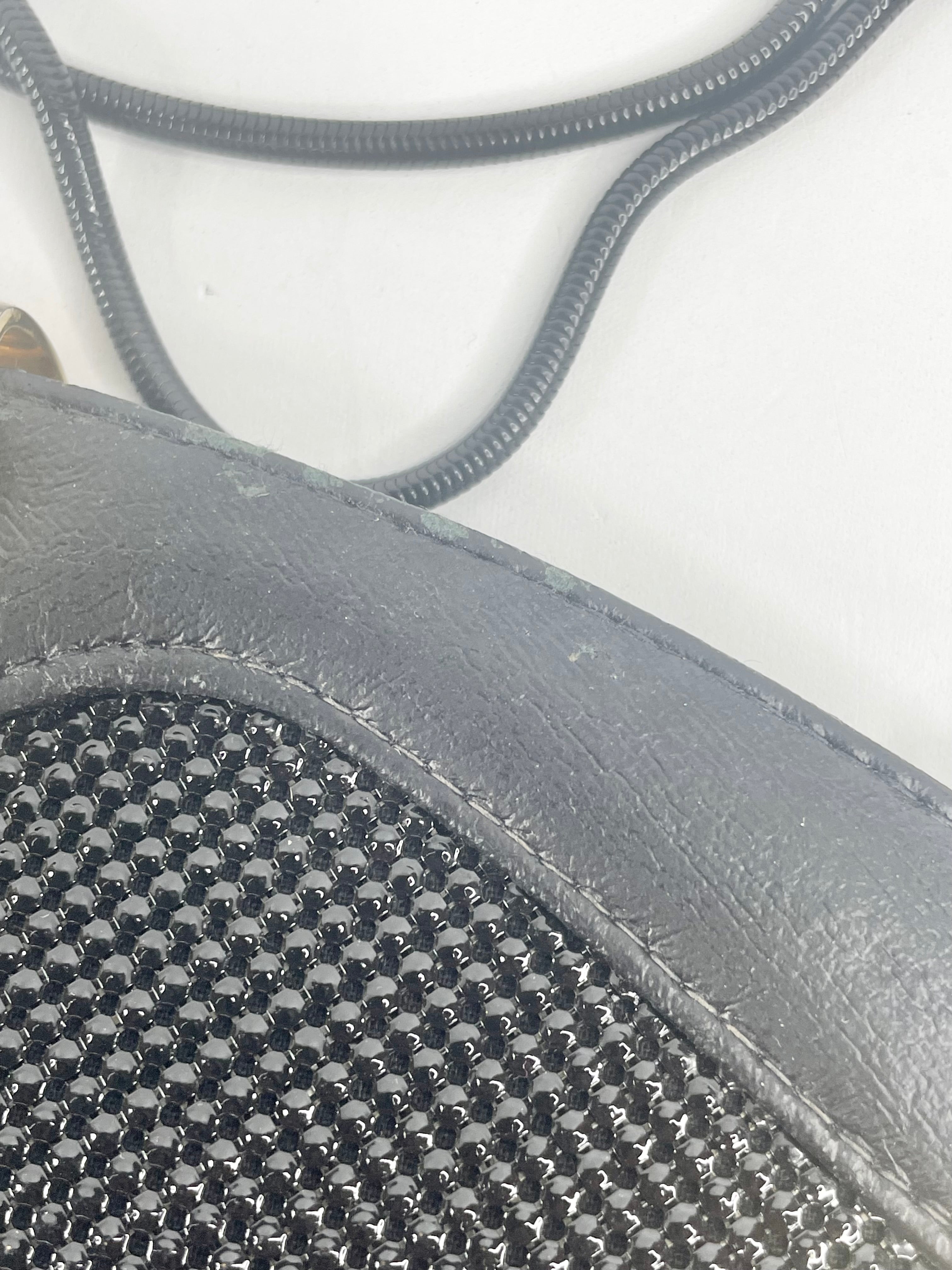 Vintage Glomesh Black Leather Contrast Evening Bag