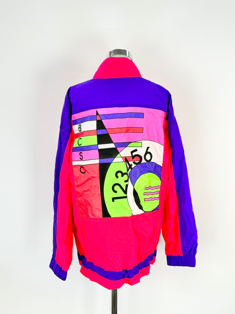 Vintage 80s Bay Club Neon Pink & Purple Running Jacket - AU12/14