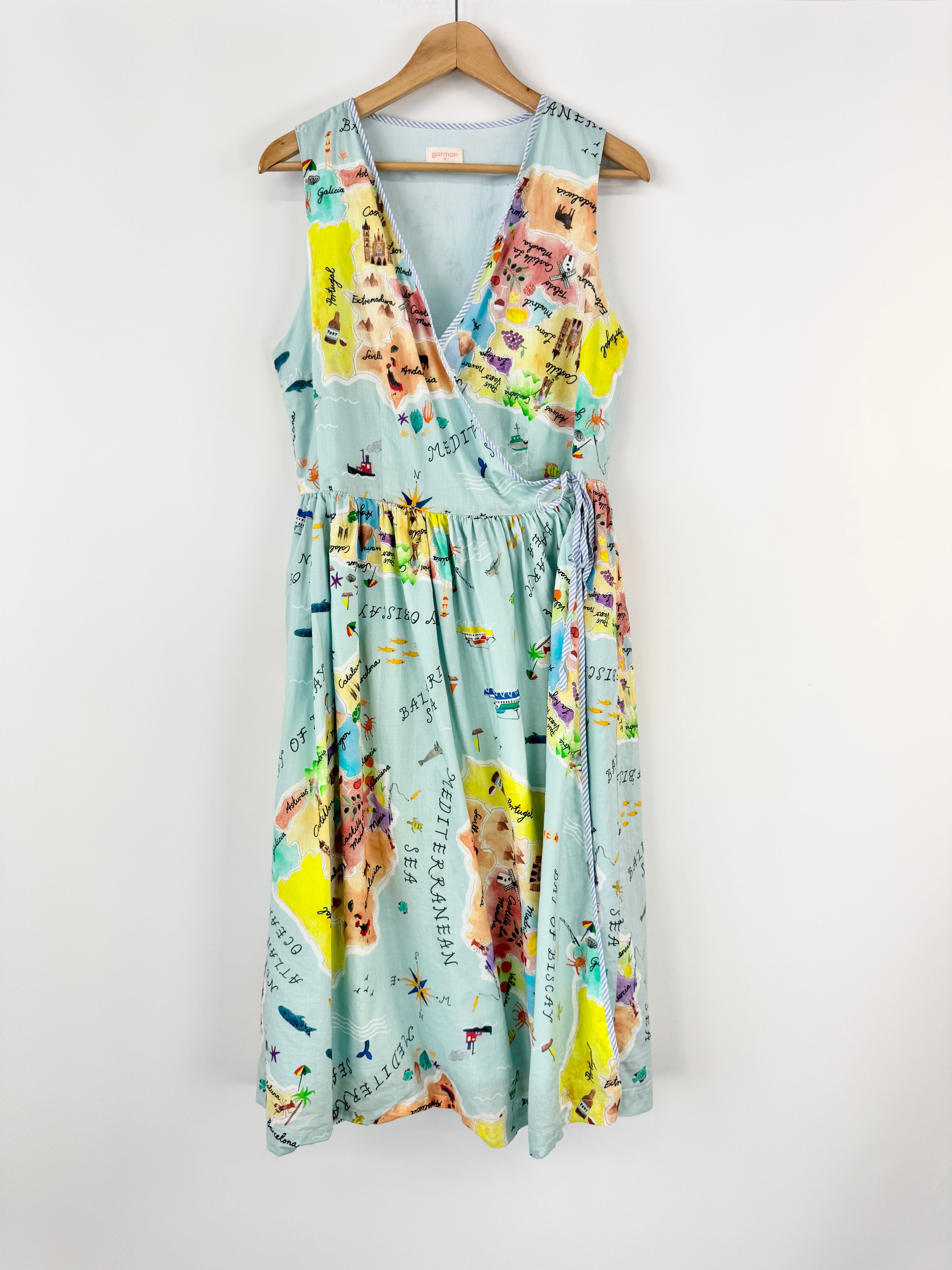 Gorman Blue Map Print 'Espana' Wrap Dress - AU12
