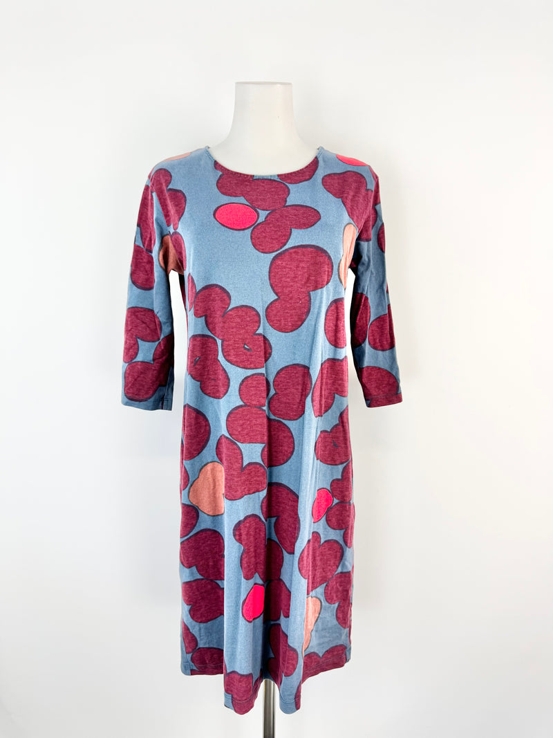 Marimekko 'Varpu Poppari' Blue & Red Shift Body Con Dress - AU10