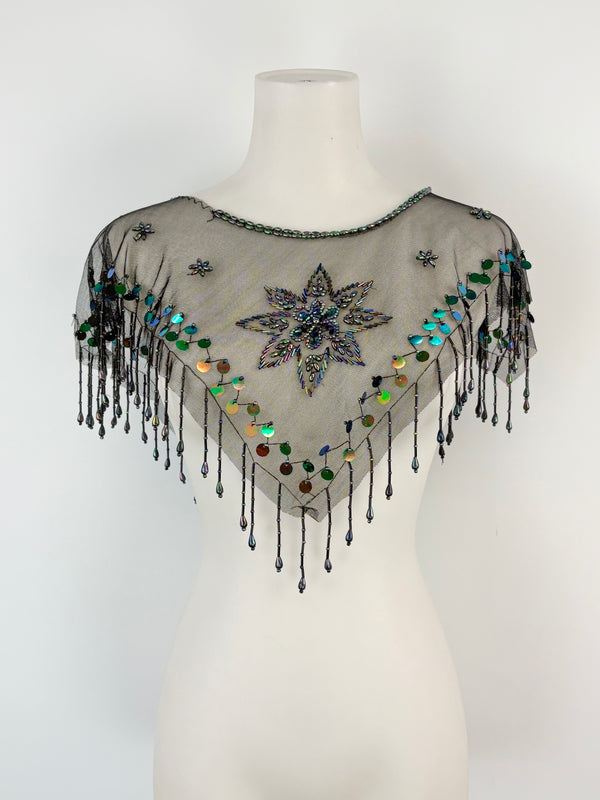 Vicsin Australia Vintage Black Mesh Embellished Mini Cape