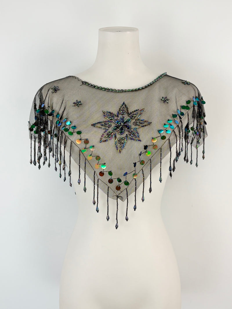 Vicsin Australia Vintage Black Mesh Embellished Mini Cape