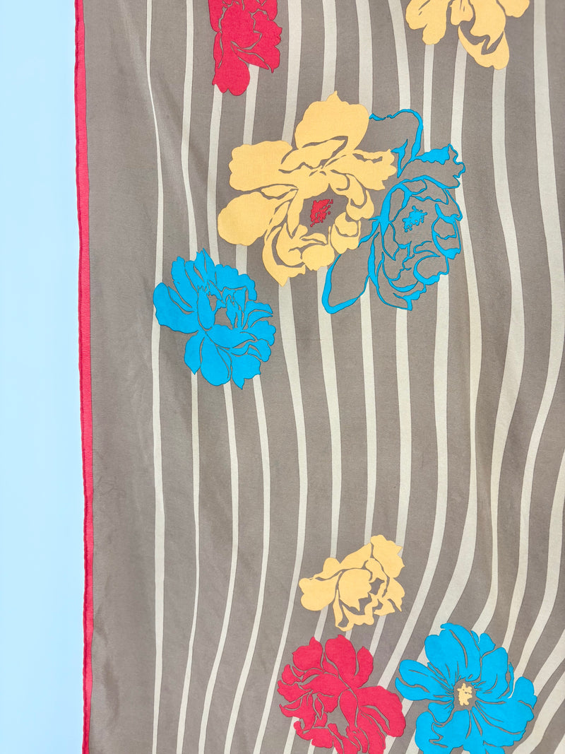Bayron Vintage Chocolate Brown Silk Floral Scarf
