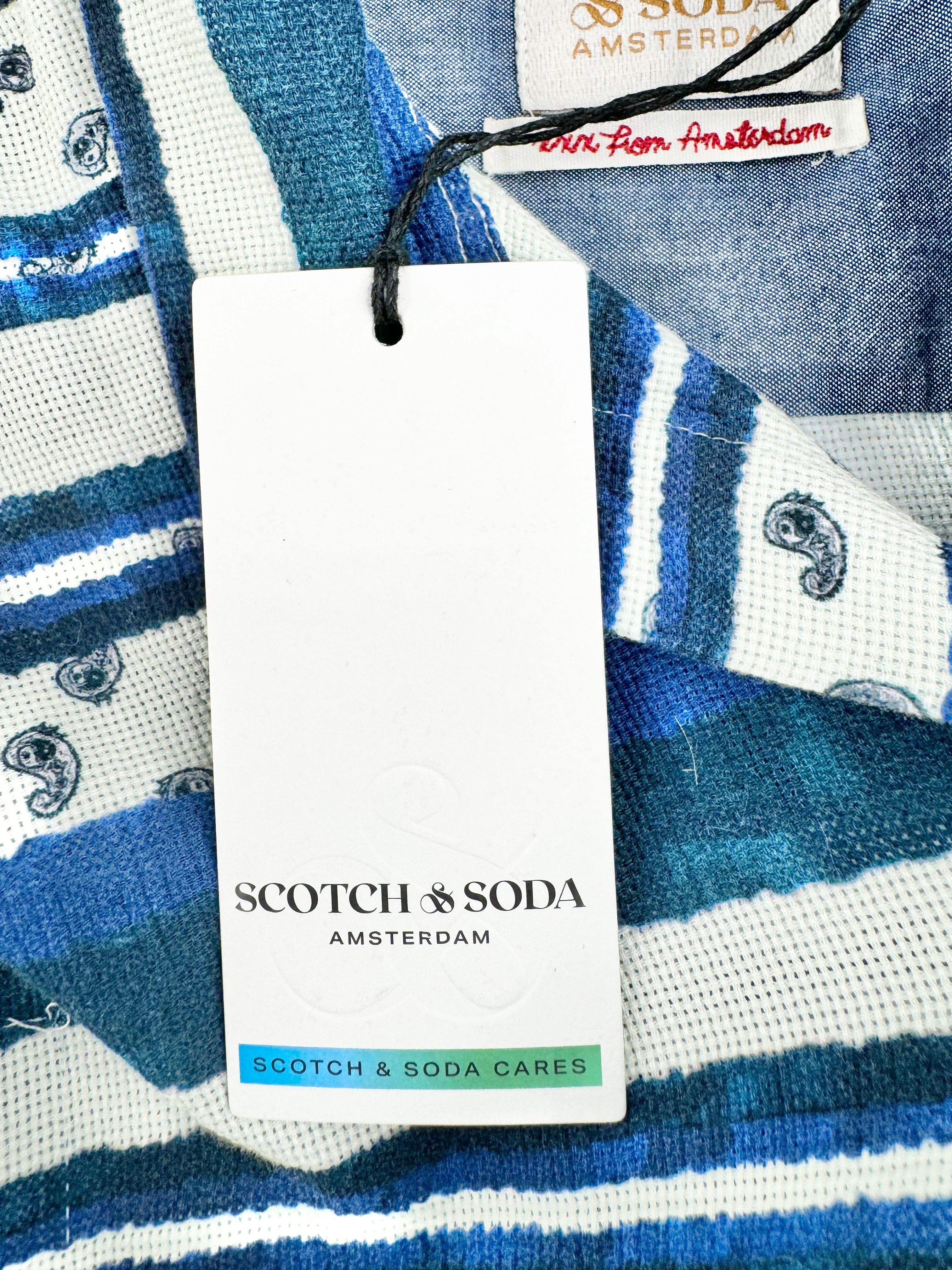Scotch & Soda Blue & White Stripe Paisley Pattern Top NWT - XXL