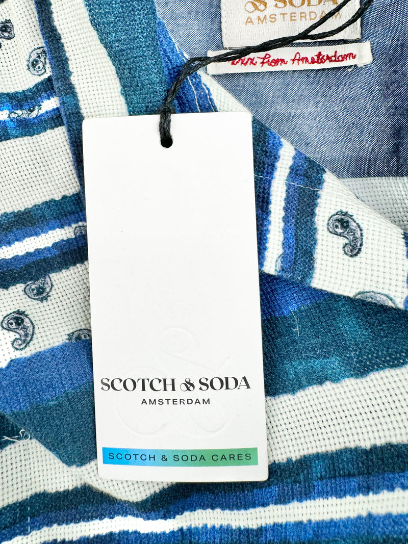 Scotch & Soda Blue & White Stripe Paisley Pattern Top NWT - XXL