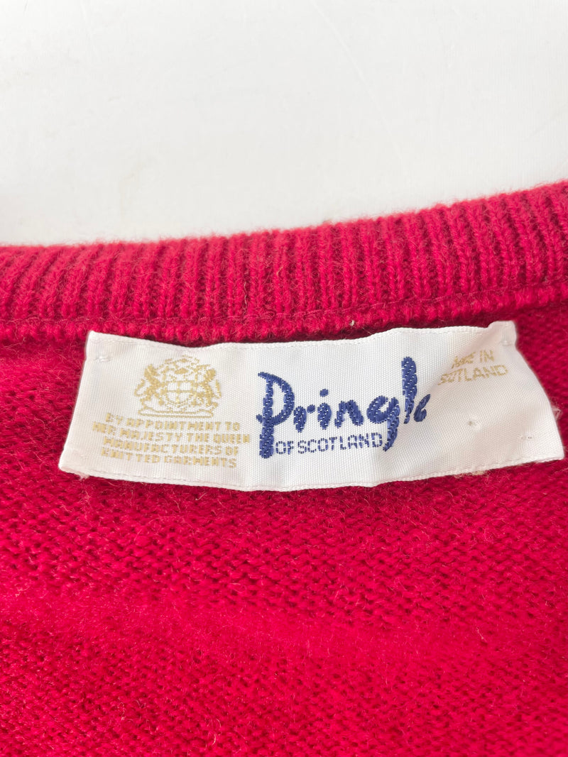 Pringle of Scotland Red V-Neck Wool Knit Sweater - M