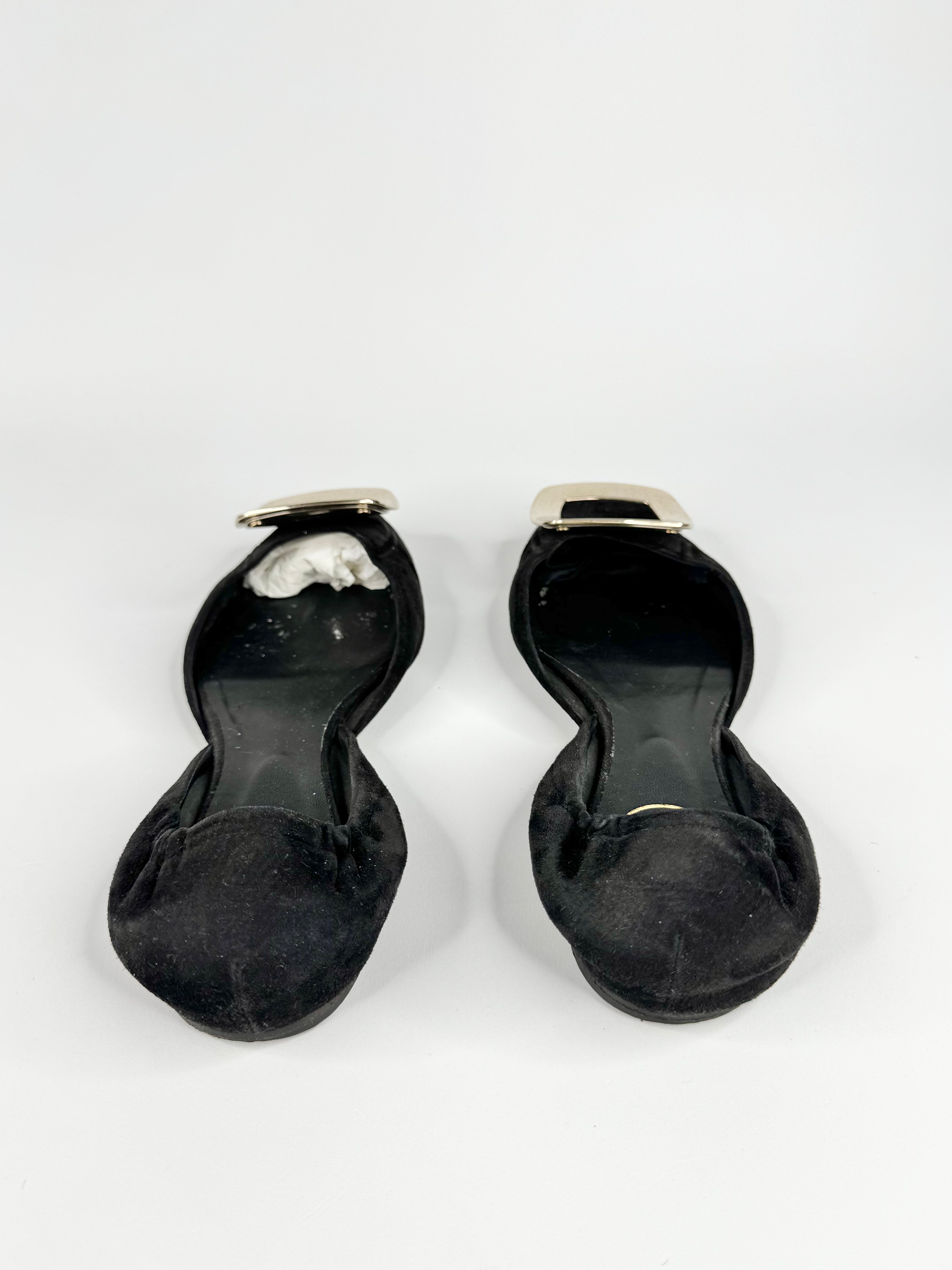 Roger Vivier Black Suede D'Orsay Ballet Flats - EU37.5