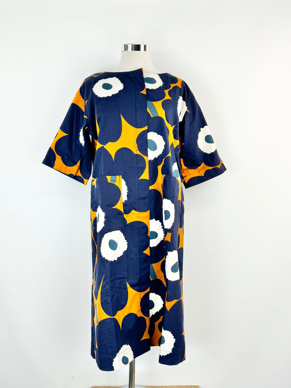 Marimekko Blue & Deep Orange Tahtimo Unikko Maxi Dress - XL