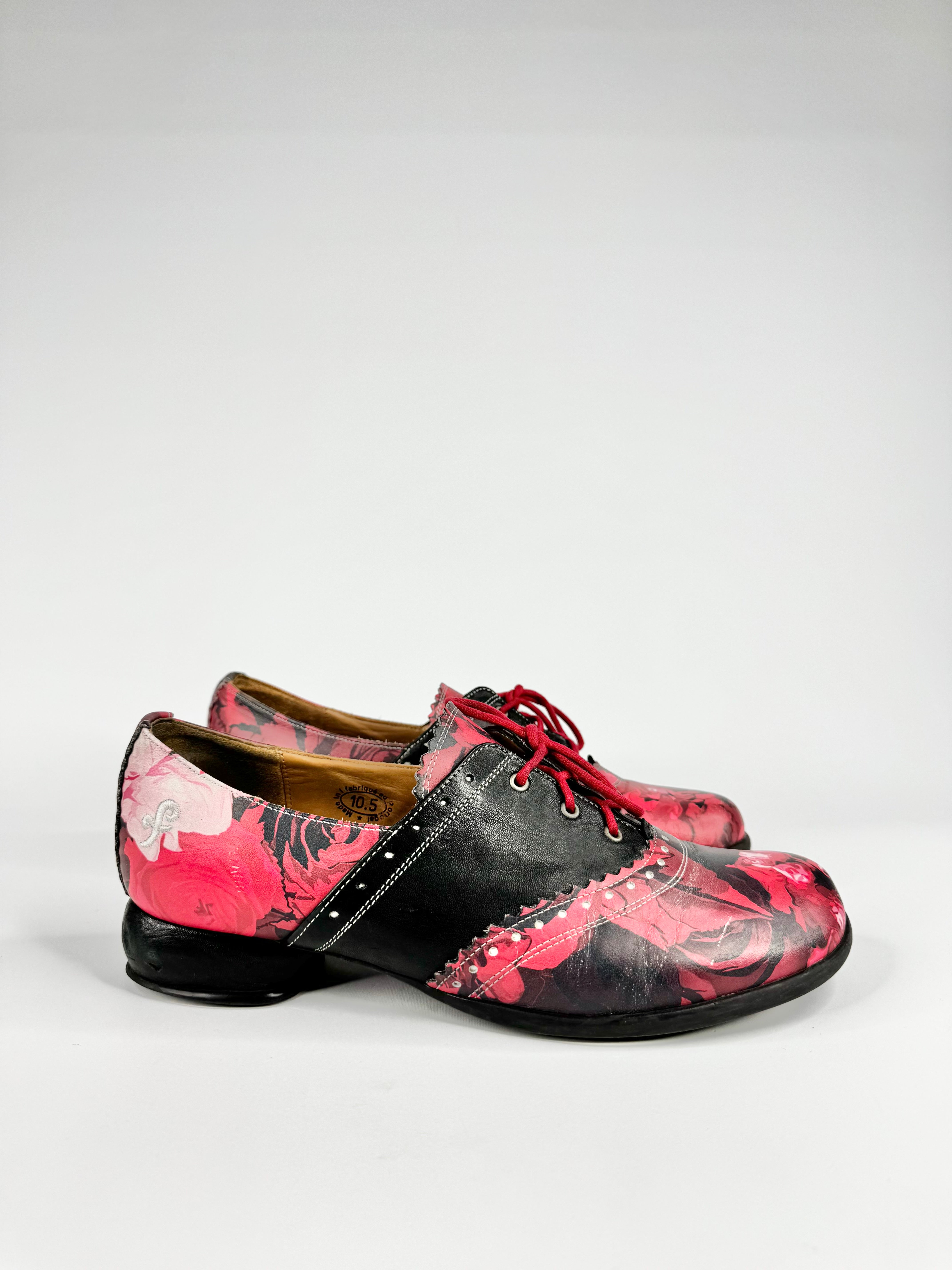 John Fluevog 'Erika' Brogued Oxford Rose Patterned Shoes - 10.5