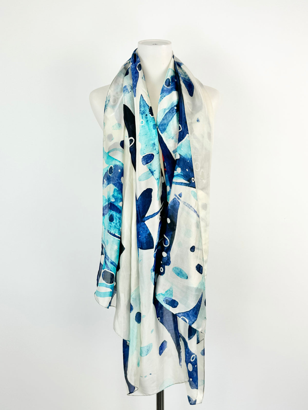 Large Pink & Blue Face Patterned Silky Shawl