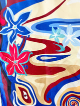 Longchamp x Julien Calot Abstract Blue & Red Duck Patterned Silk Scarf