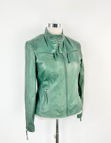 Solsona Green Leather Snakeprint Lined Leather Jacket - AU12