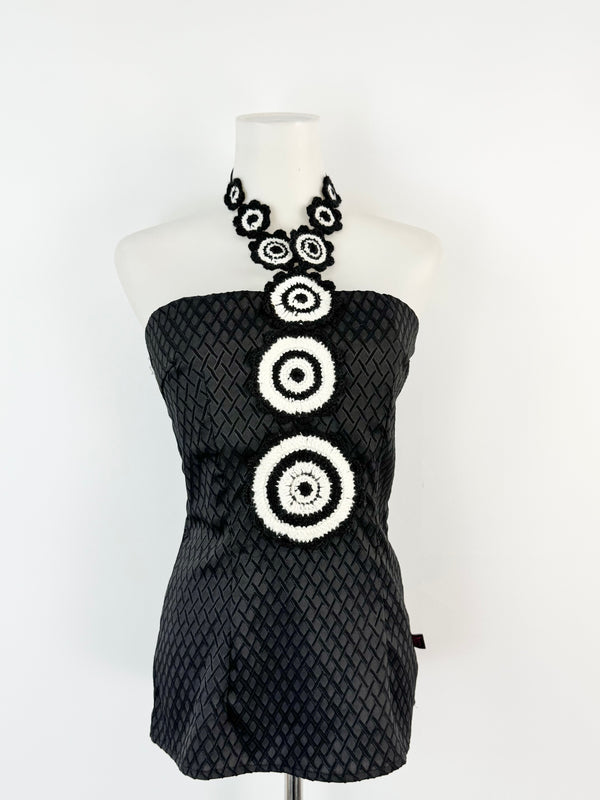 Emanuella Y Black & White Crochet Embellished Halter Top  NWT- AU8