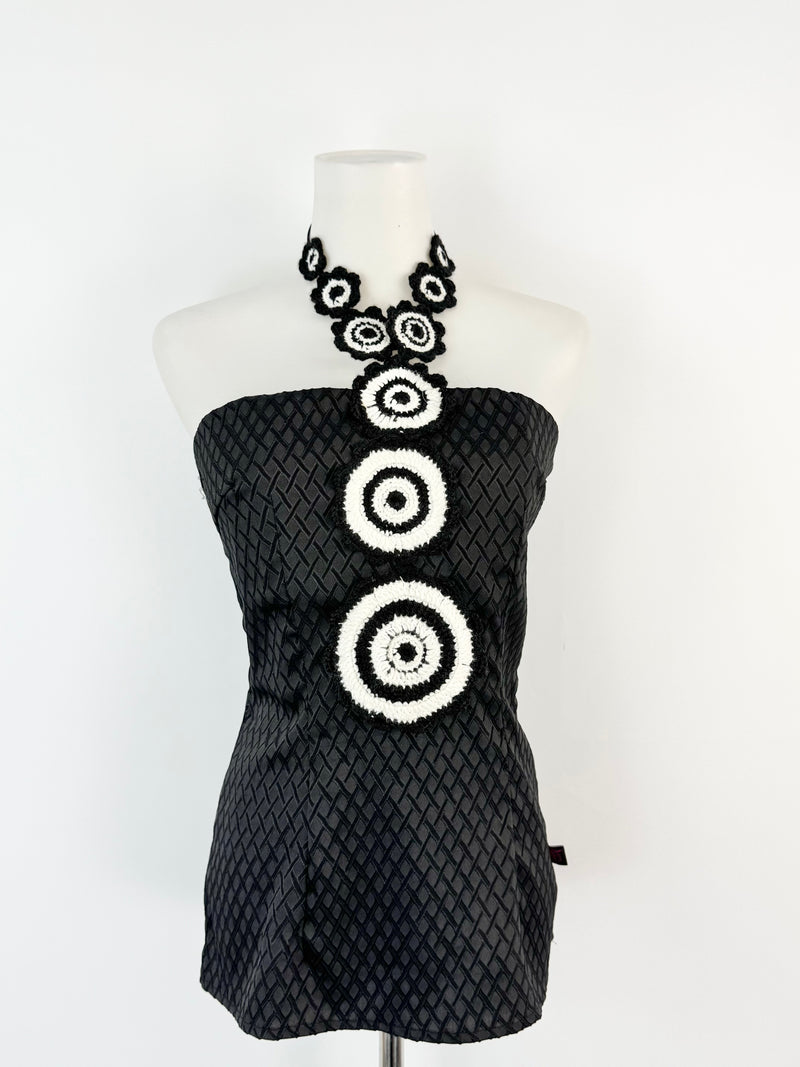 Emanuella Y Black & White Crochet Embellished Halter Top  NWT- AU8