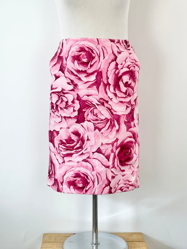 Max Mara Pink Floral Denim Midi Skirt - AU14