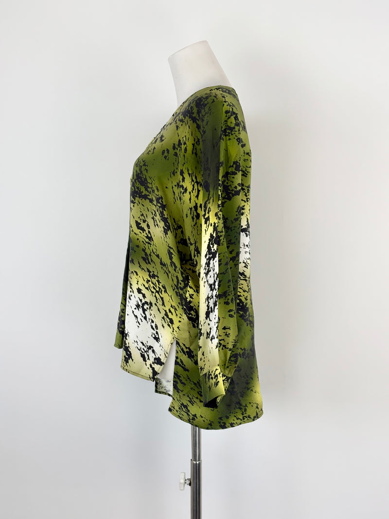 Go> by Go Silk Green & Black Patterned Blouse - AU8