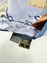 Fendi Foulard Blue Silk Handbag Print Square Scarf