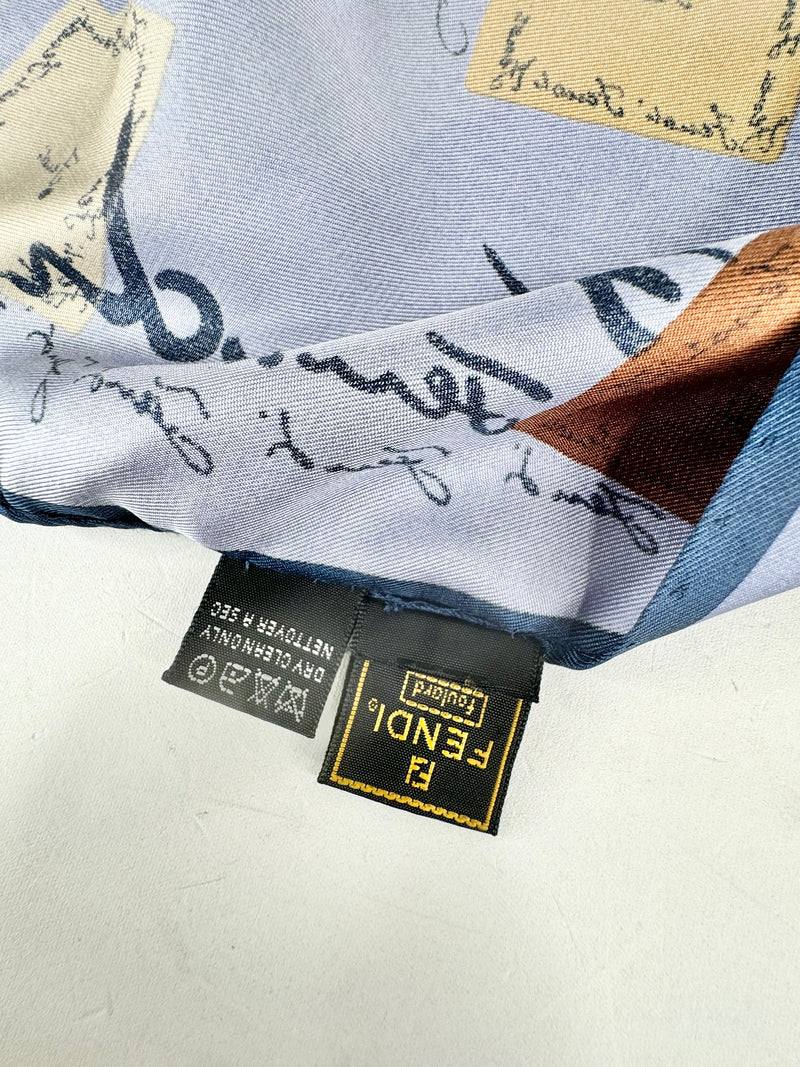Fendi Foulard Blue Silk Handbag Print Square Scarf