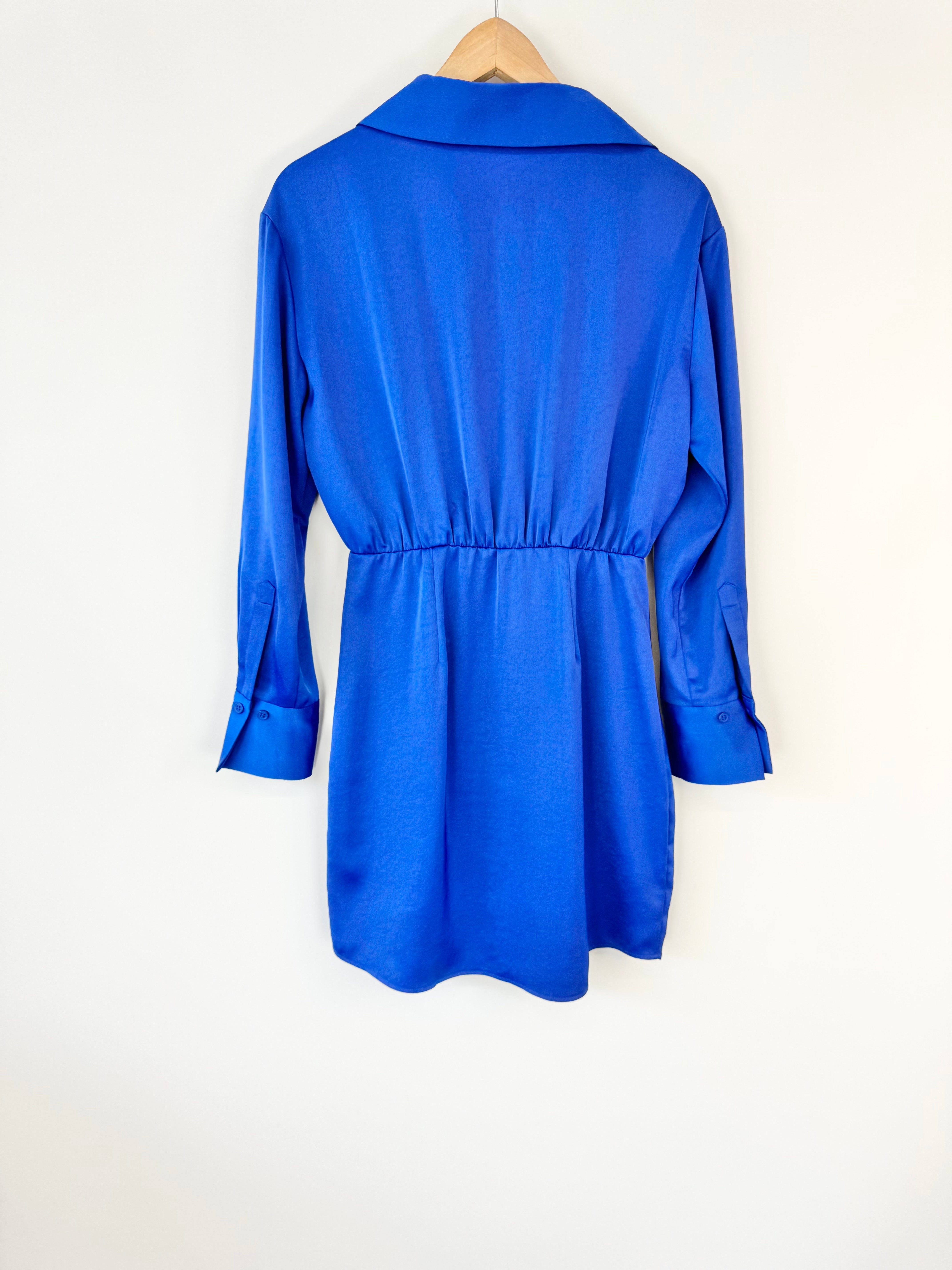 Envii Electric Blue Long Sleeve Button Up Silky Dress NWT - AU8/10