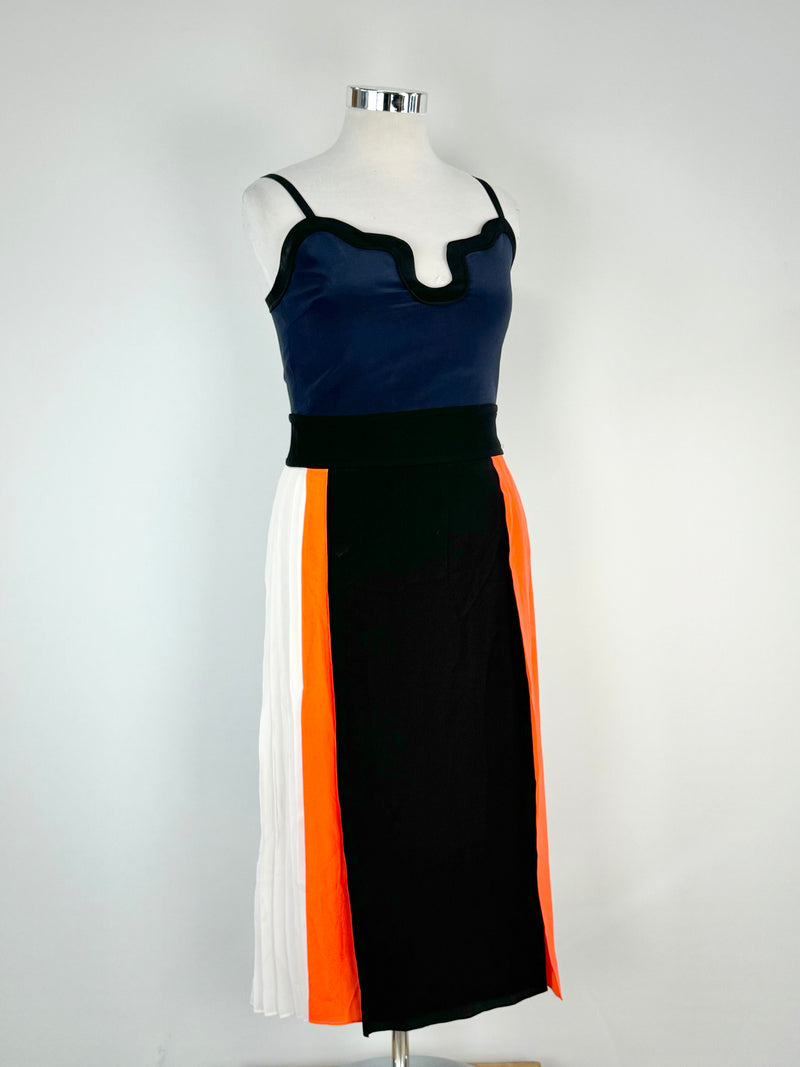 Victoria Beckham Blue, Black, Orange & White Maxi Dress - AU10