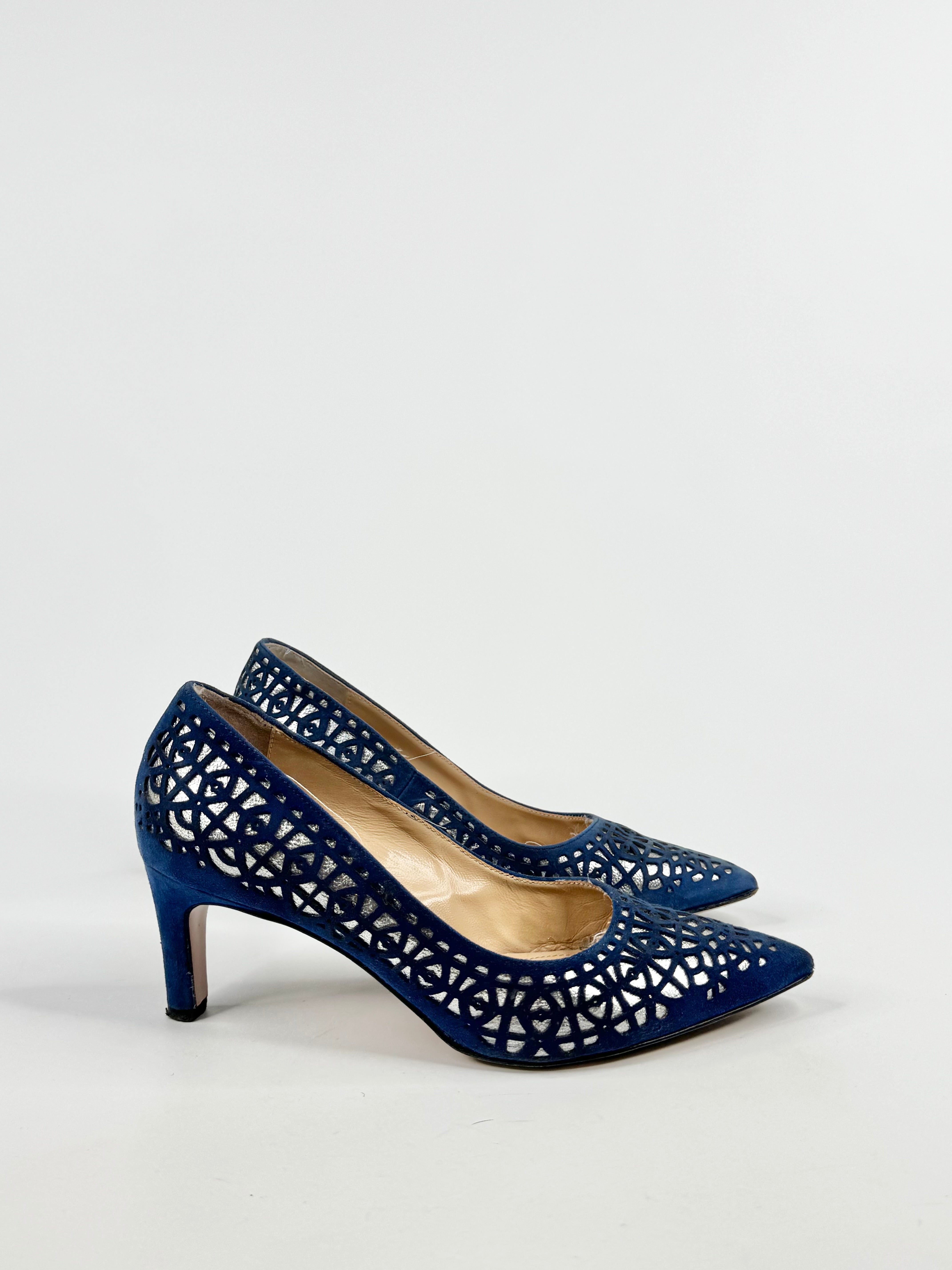 Napoleoni Blue & Silver Lazer Cut Kitten Heels - EU37.5