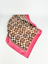 Coach Chocolate & Rose Pink Silk Logo Scarf