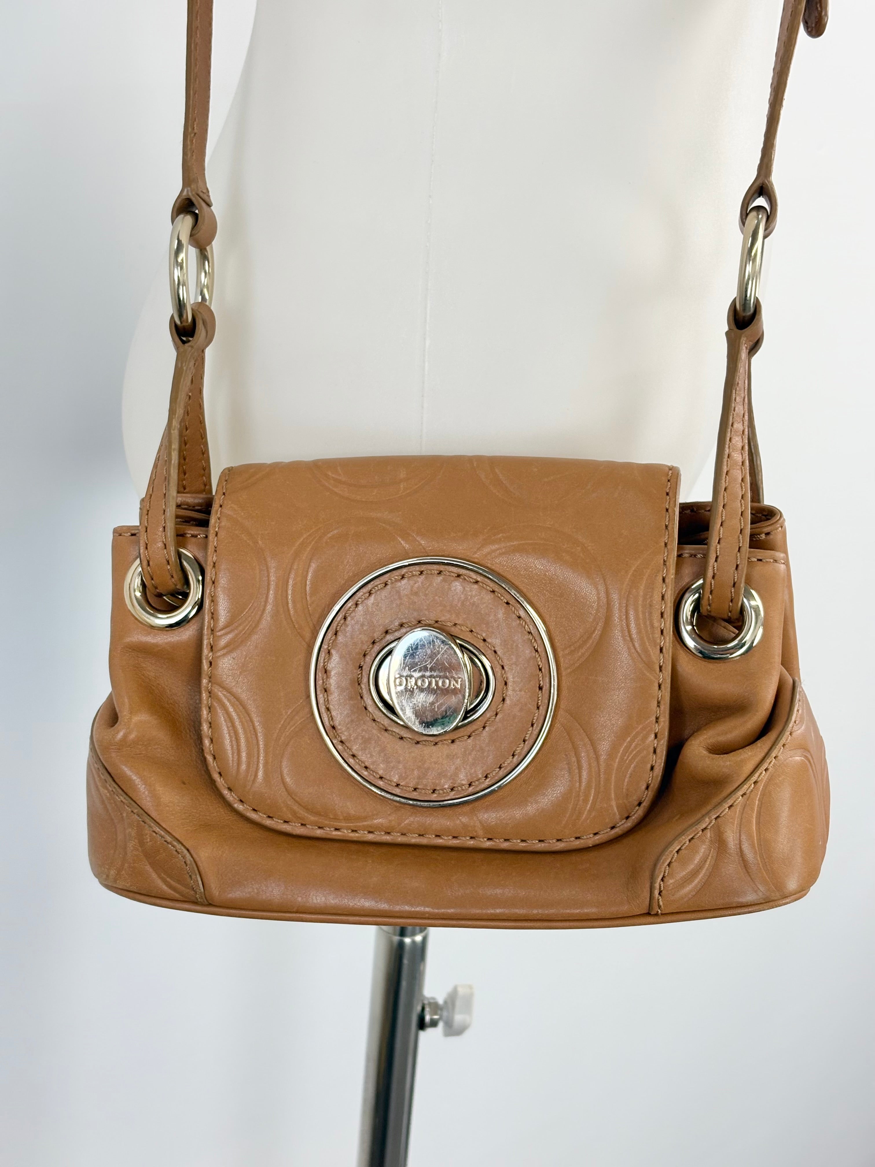 Oroton Cinnamon Leather Small Crossbody Bag