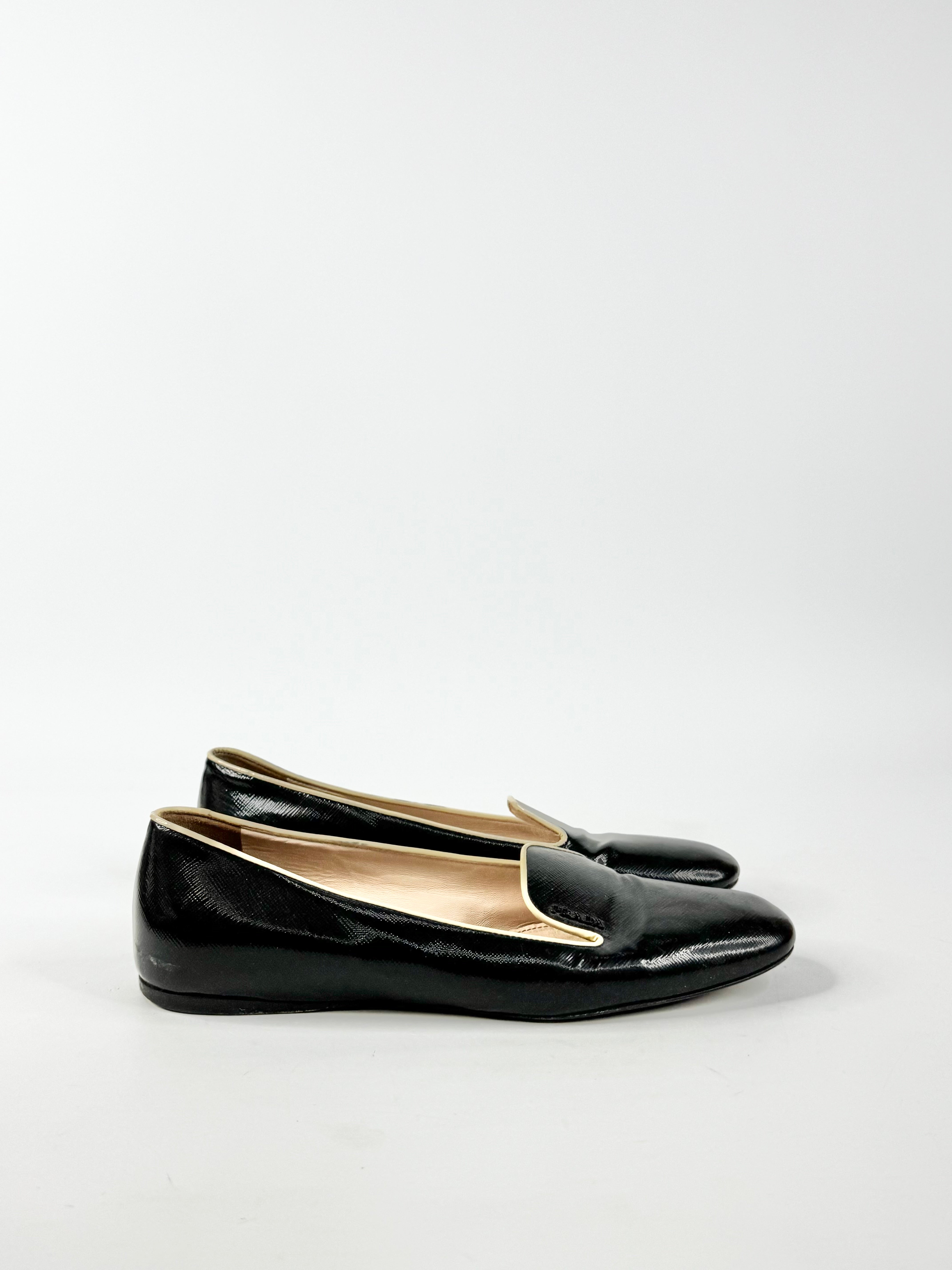 Prada Black & Cream Loafers - EU38.5