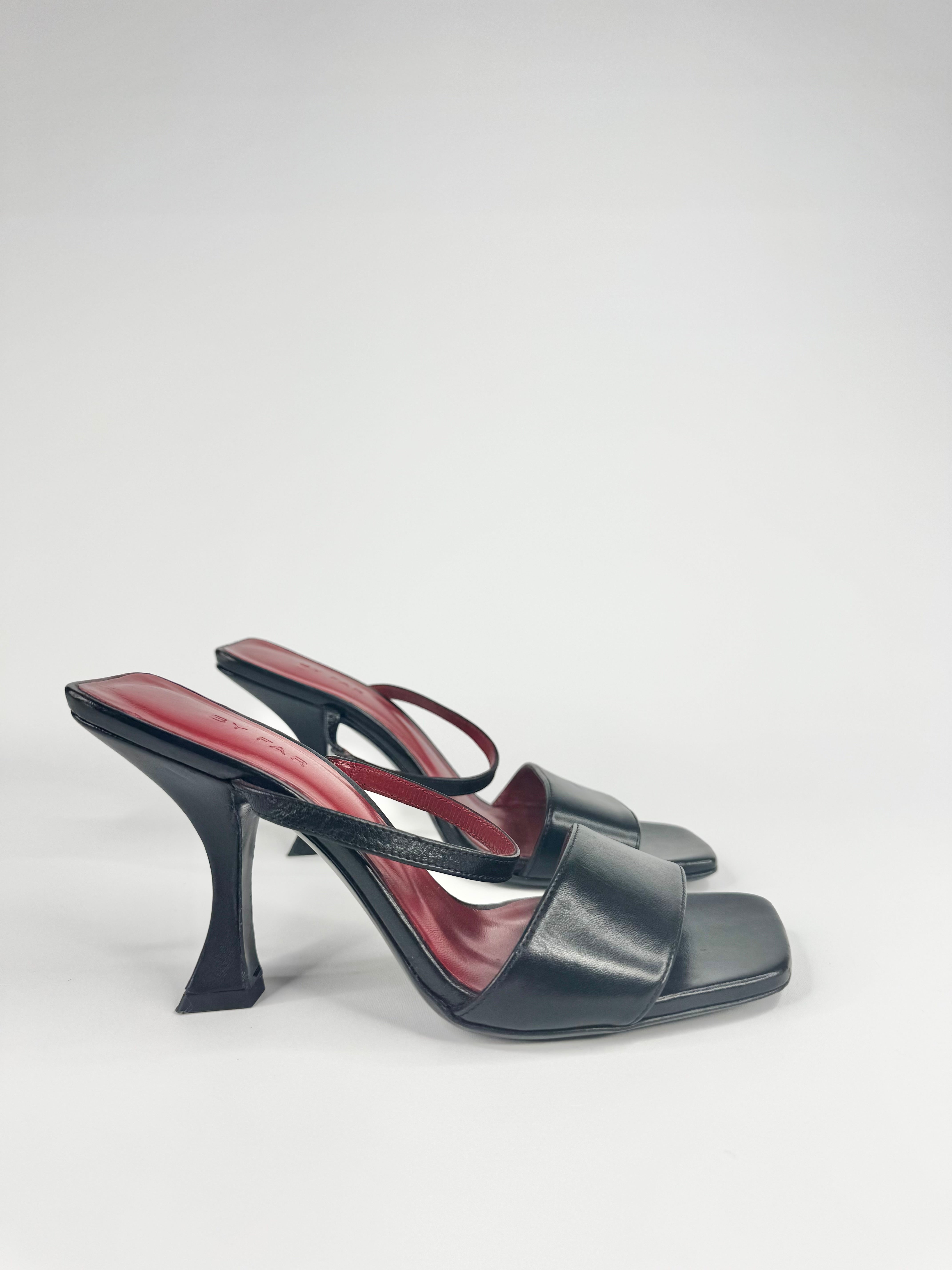 By Far Black Minimalist Leather Heeled Sandals - EU36