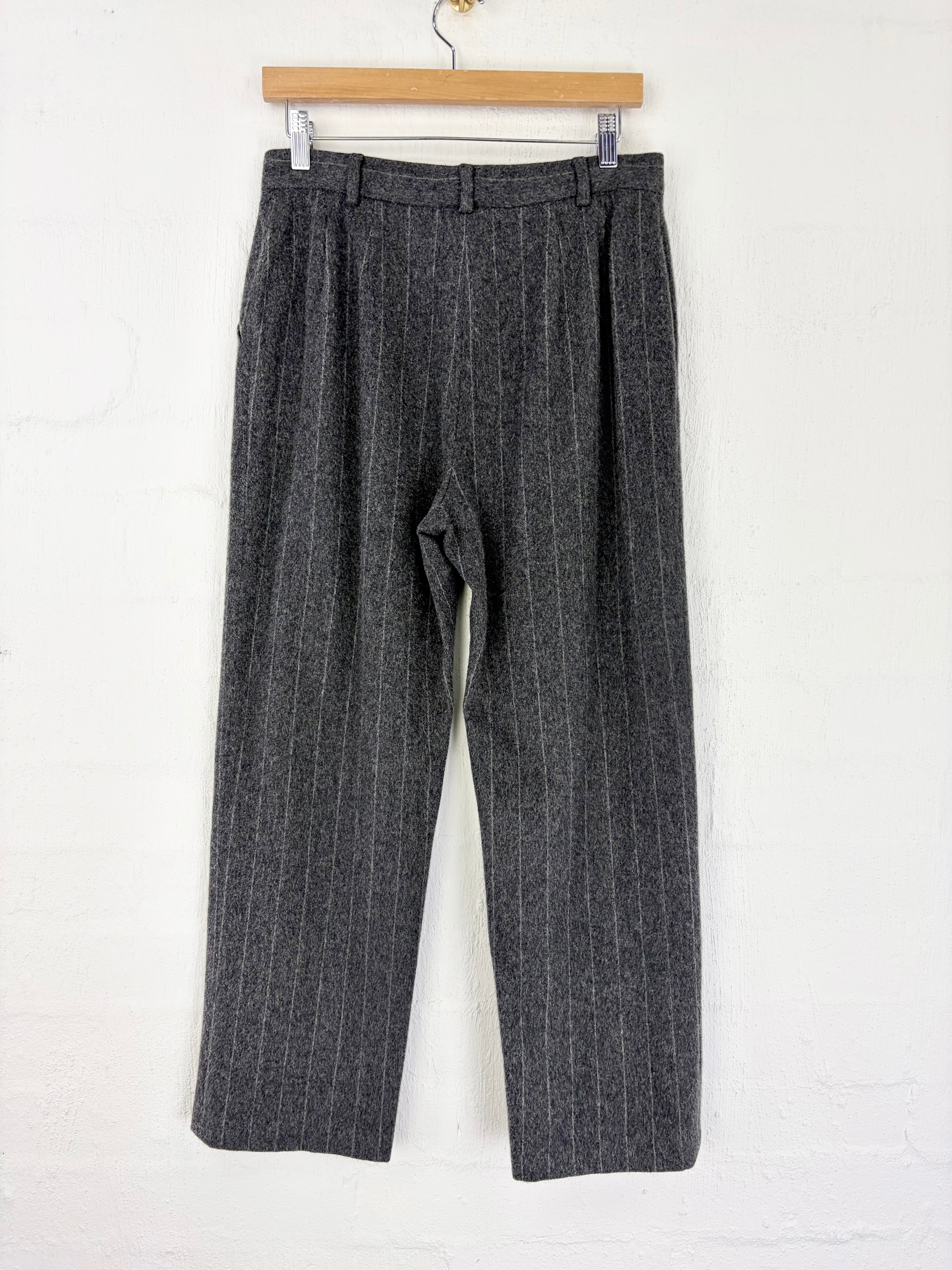 Max Mara Charcoal Grey White Pinstripe Wool & Angora Blend Slacks - AU10