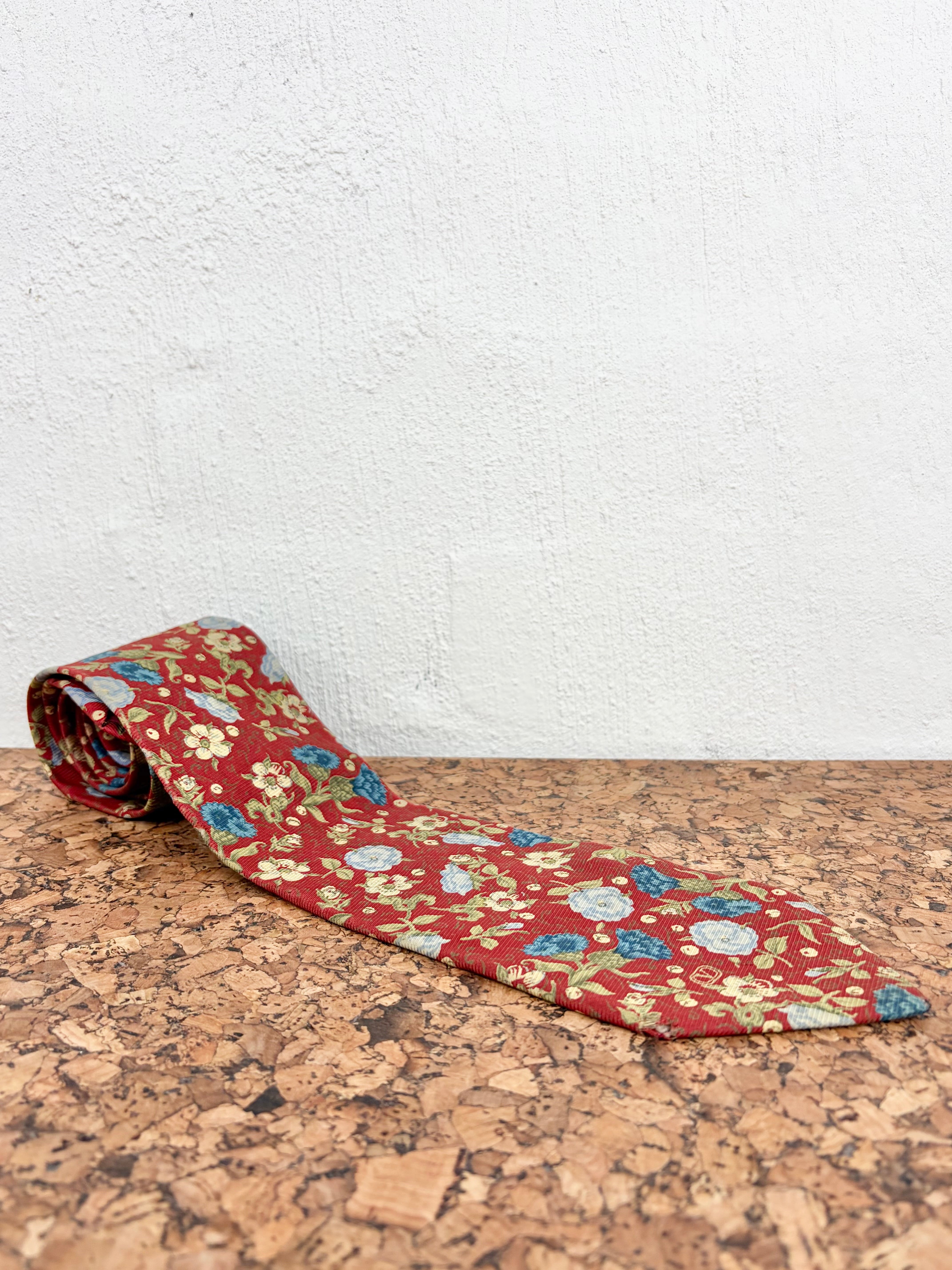 Valentino Red & Blue Carnation Patterned Silk Tie