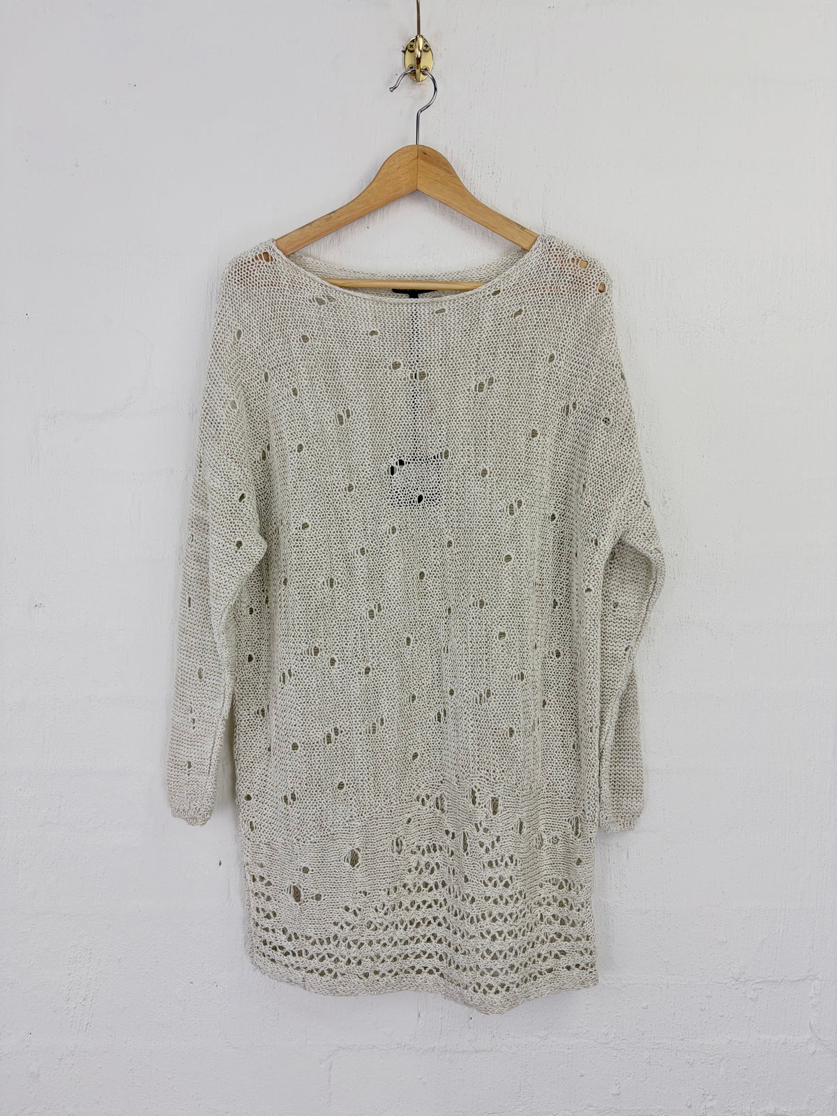 Sarah Pacini White & Gold Sheer Knit Long Sweater NWT - AU8/10