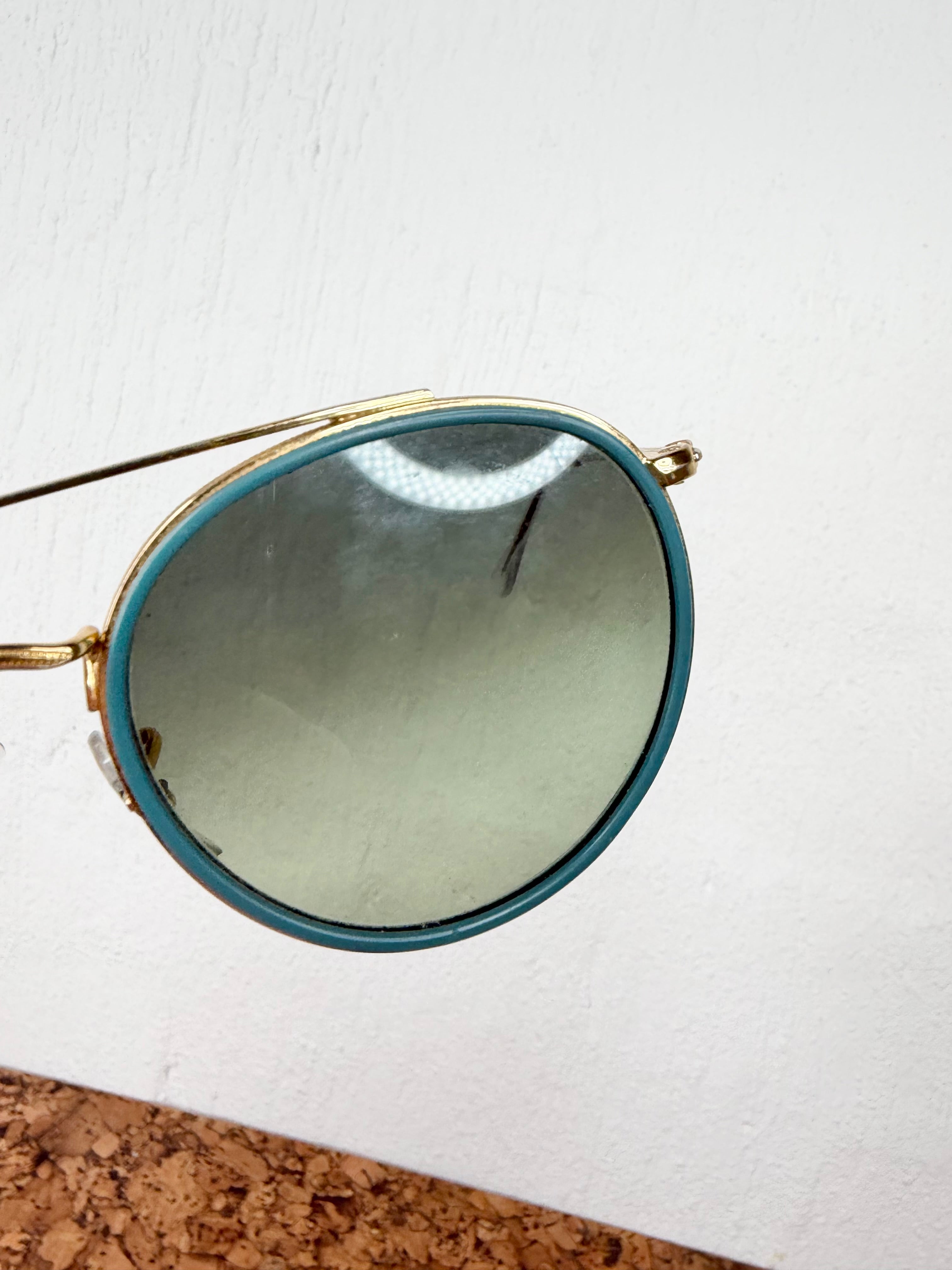 Ray-Ban Round Double Bridge Gold & Blue Sunglasses