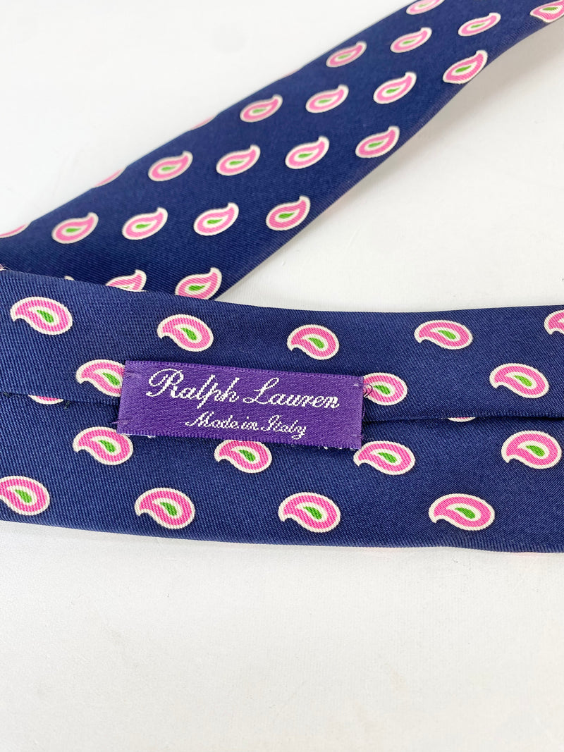 Ralph Lauren Deep Blue & Pink Paisley Patterned Tie