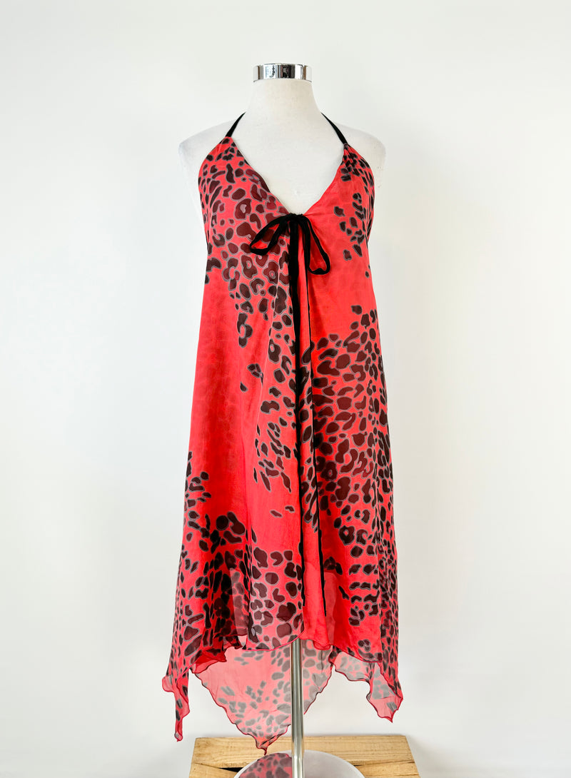 Belinda Fairbanks Red & Black Leopard Print Silk Strap Dress - AU8