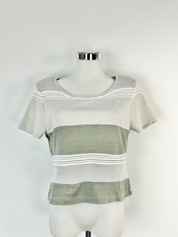 Aje Grey & White Mesh Stripe Crop Top - AU8