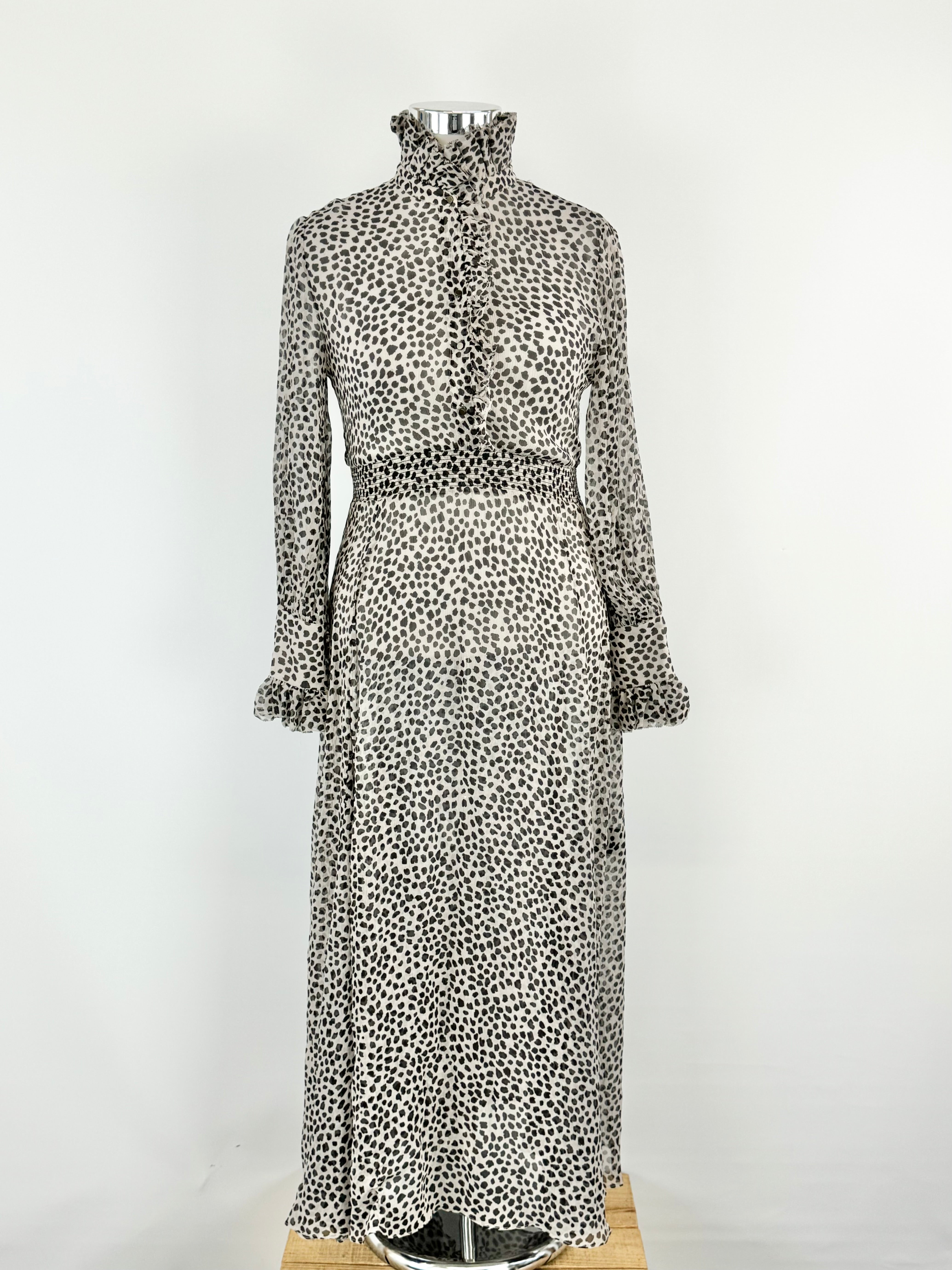 Husk Black & White Patterned Crepe Silk Maxi Dress - AU10