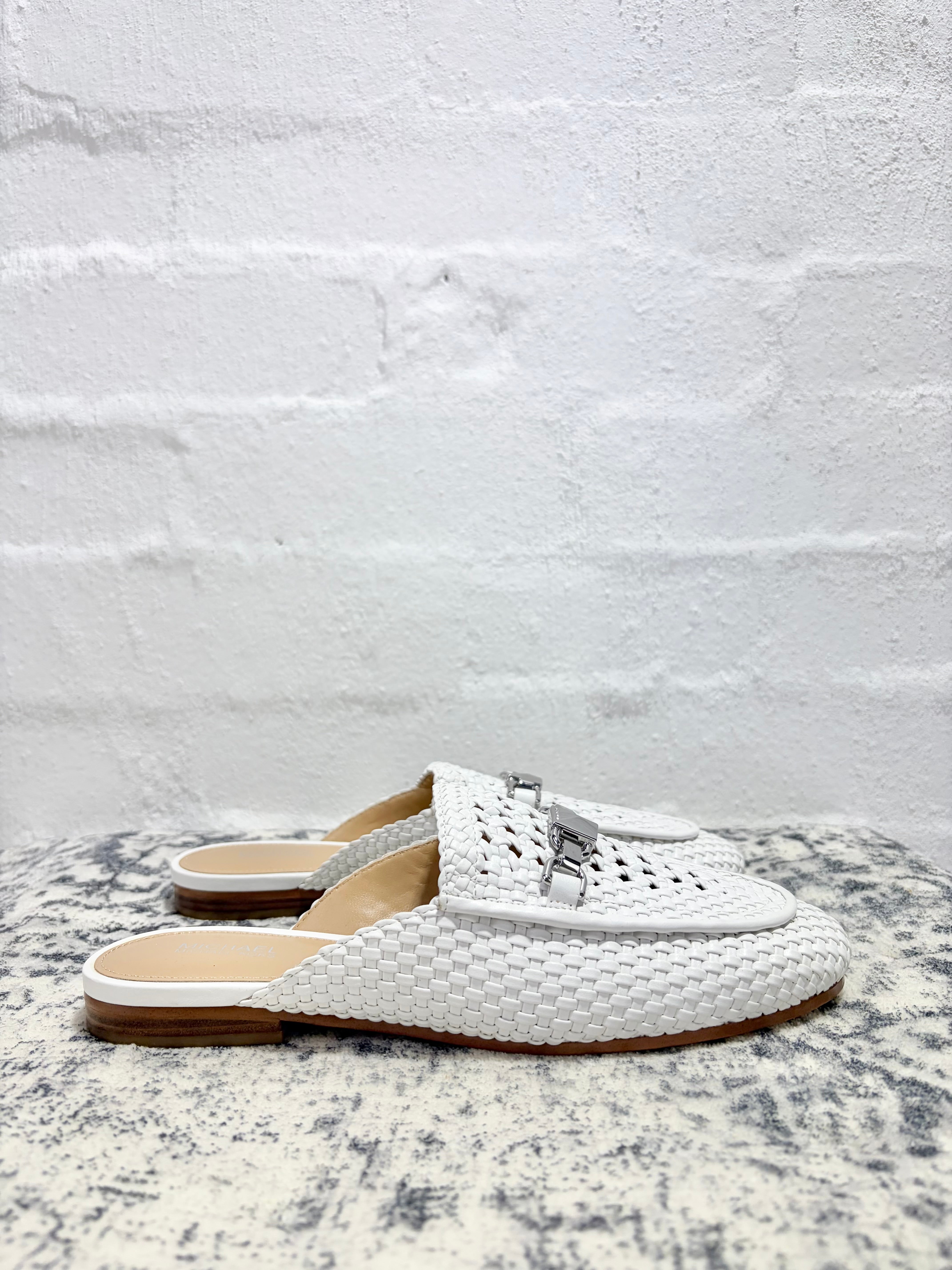 Michael Kors White 'Charlton' Woven Mules - EU38
