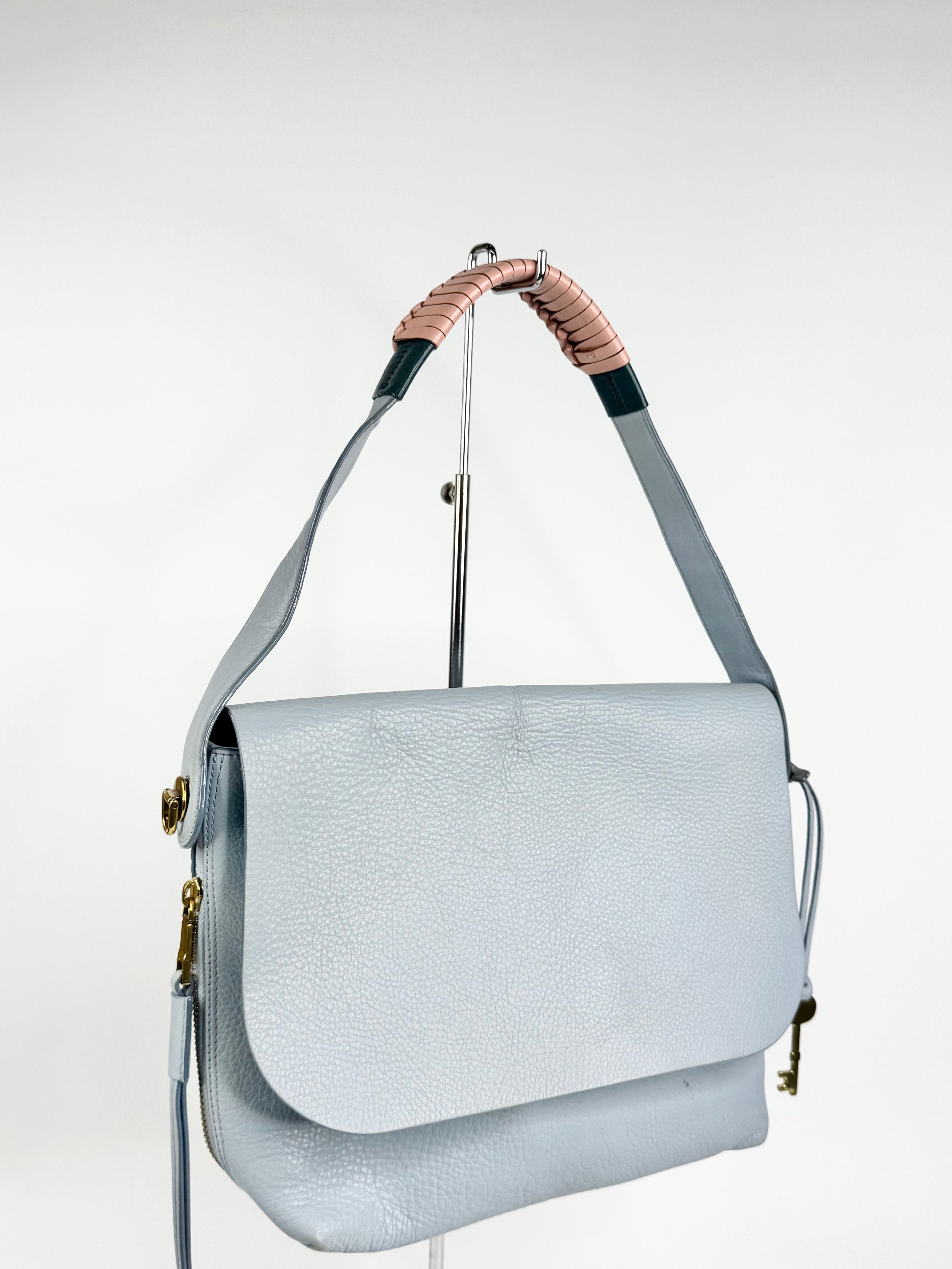 Fossil Cornflower Blue Grained Leather Shoulder Bag