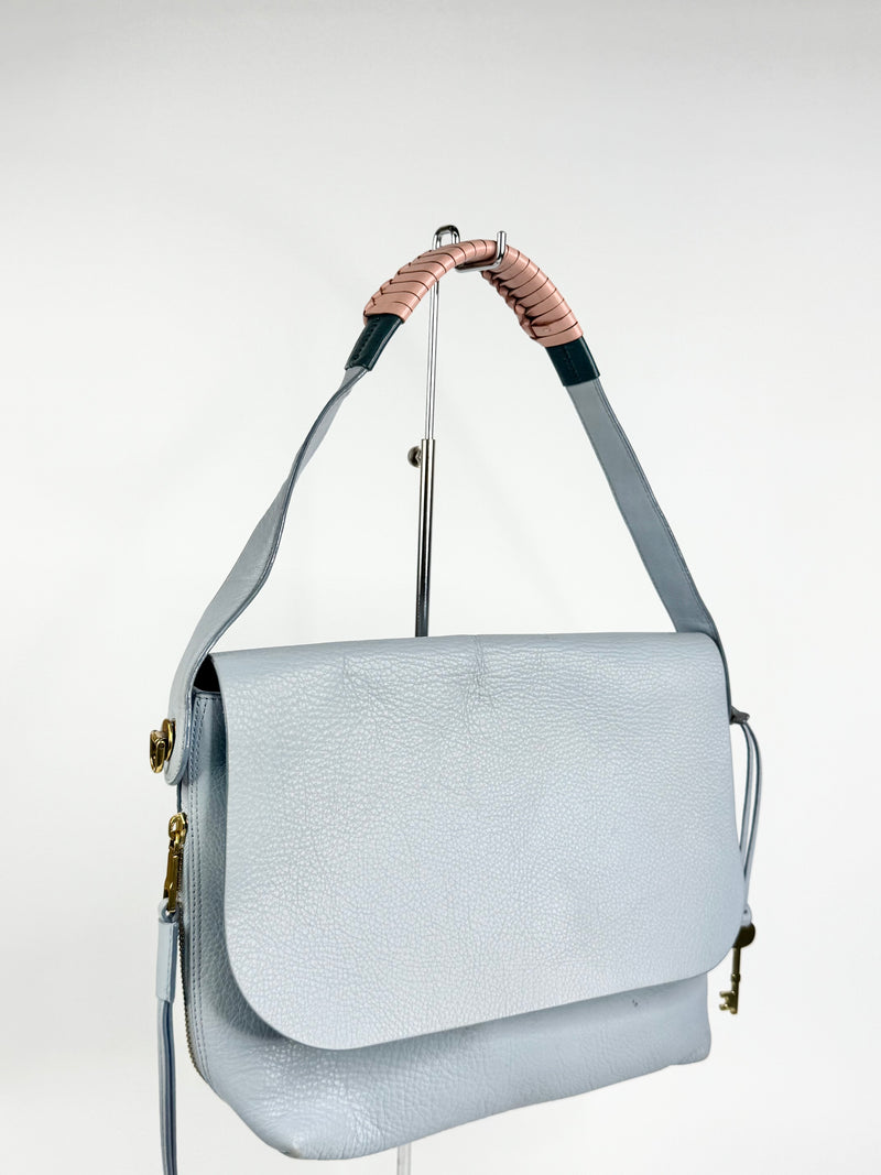 Fossil Cornflower Blue Grained Leather Shoulder Bag