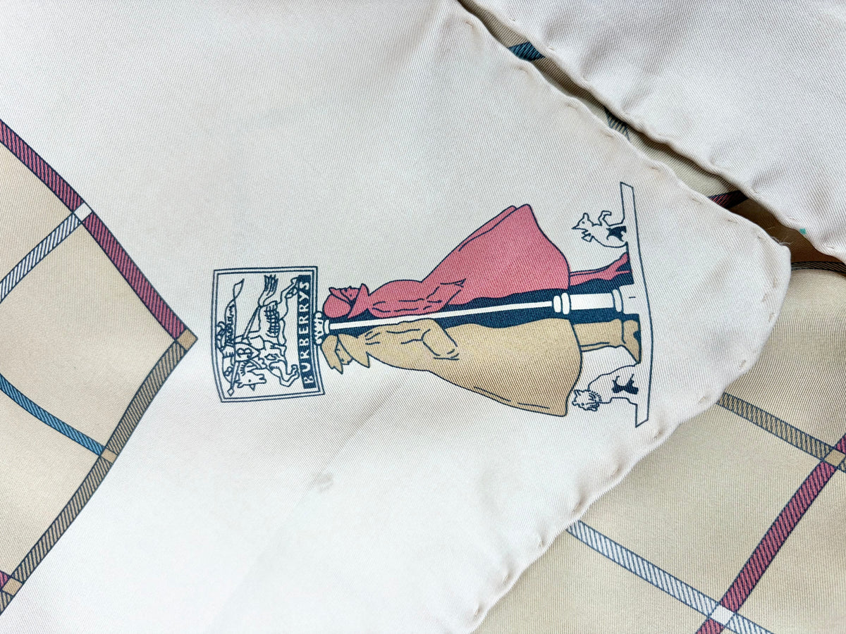 Vintage 60s Burberry Cream & Gold Square Silk Scarf