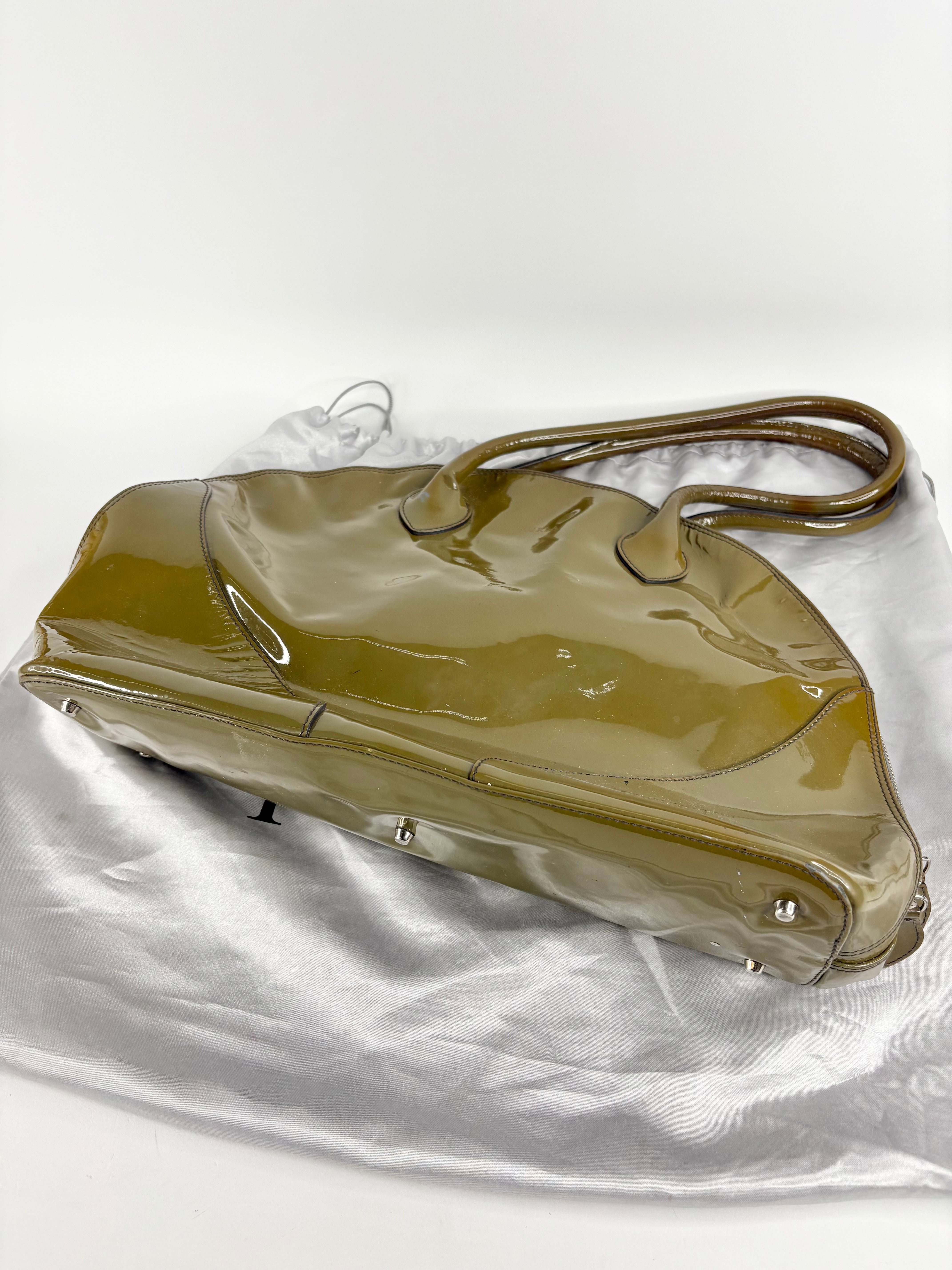 Furla Olive Green Patent Leather Bowling Bag