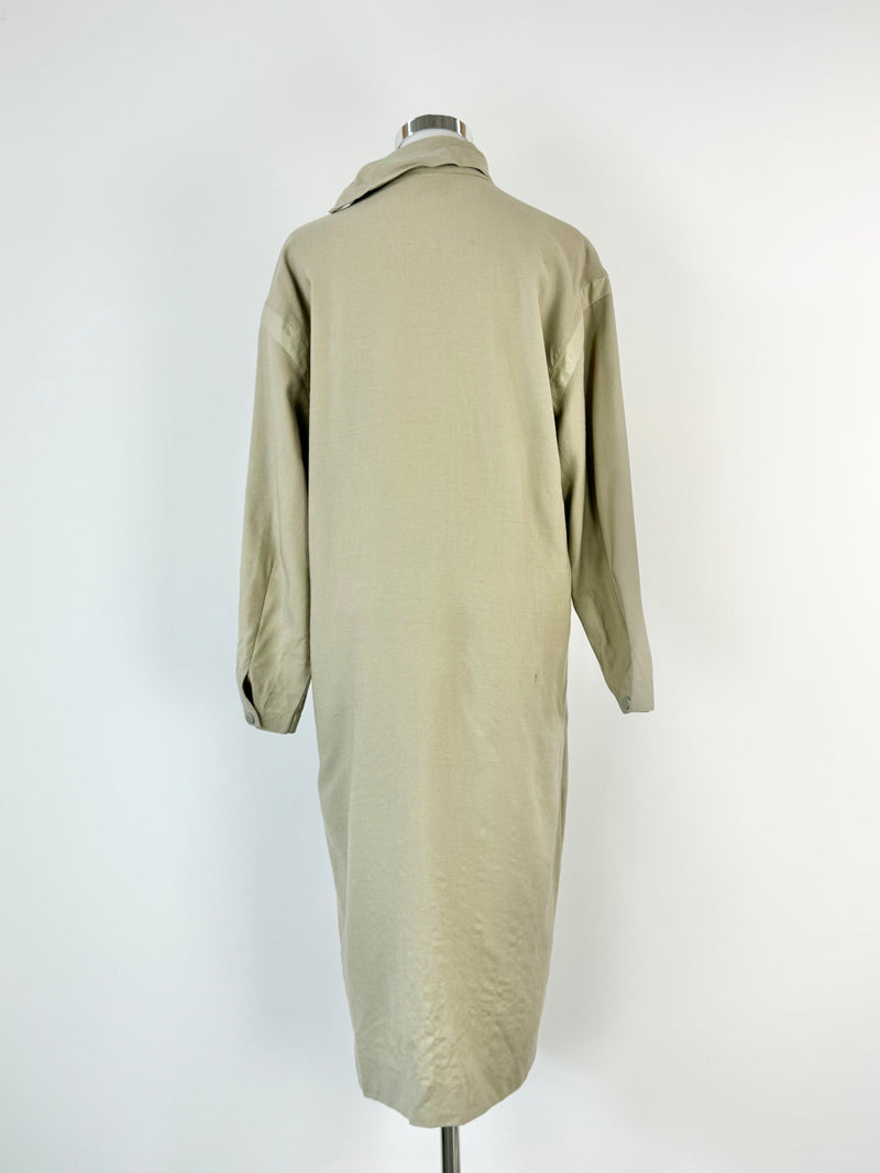 Vintage Louis Feraud Khaki Green Asymmetrical Button Dress - AU10