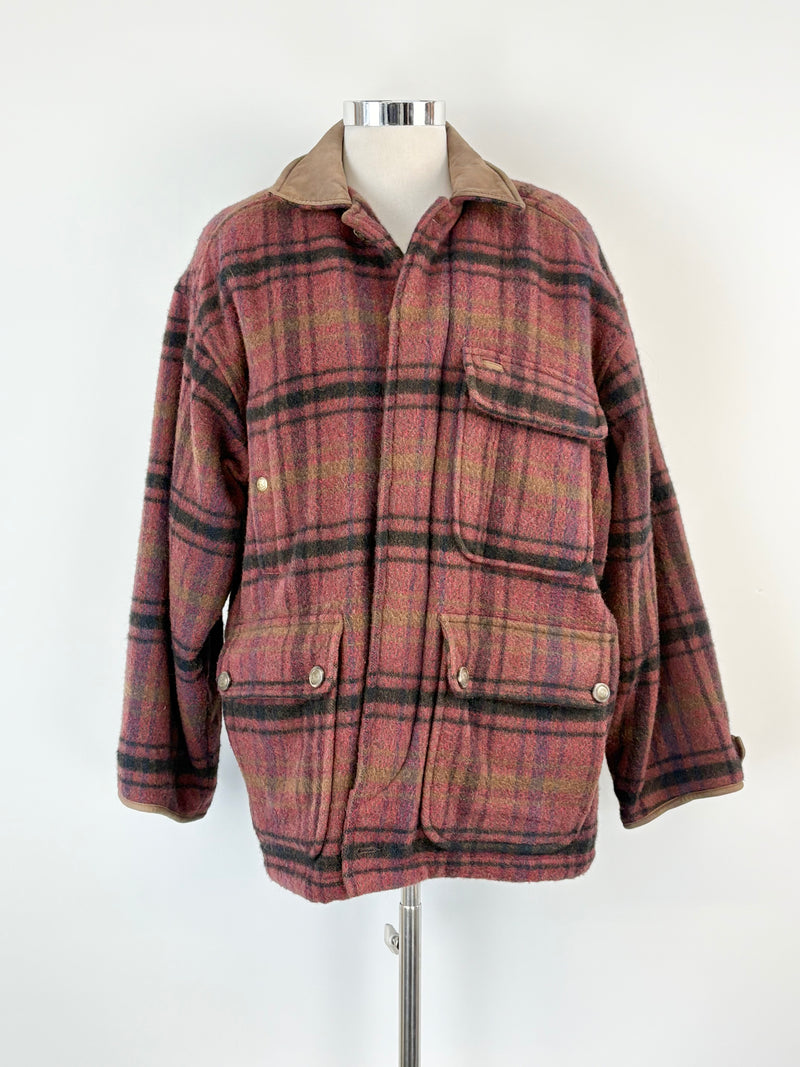 Vintage Timberland Check-Pattern Wool & Mohair Coat - M